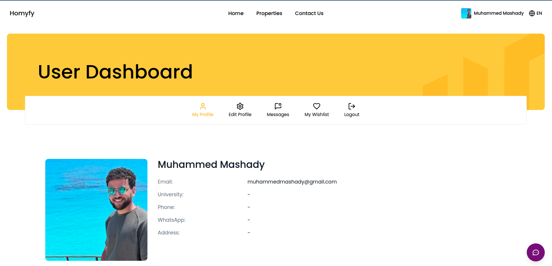 User dashboard
