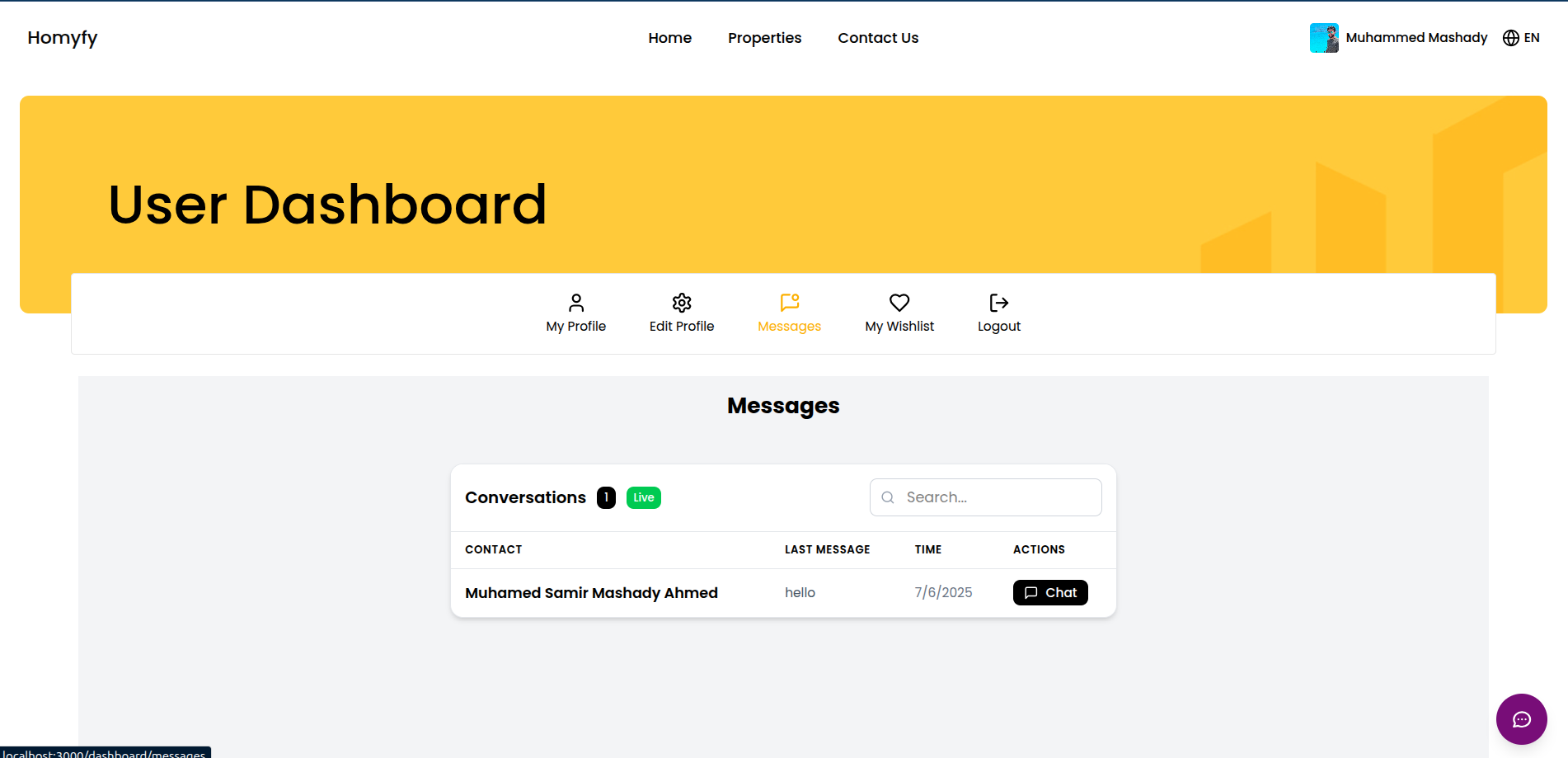 Live chat with owners