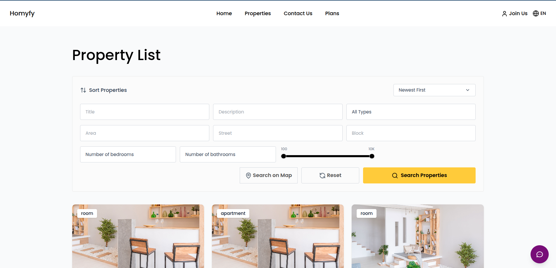 Property search & results